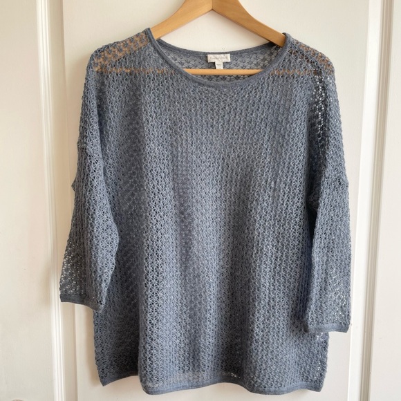 Garnet Hill Featherweight Cashmere Cropped Boxy Sweater XS Relaxed Fit Blue - Picture 2 of 8